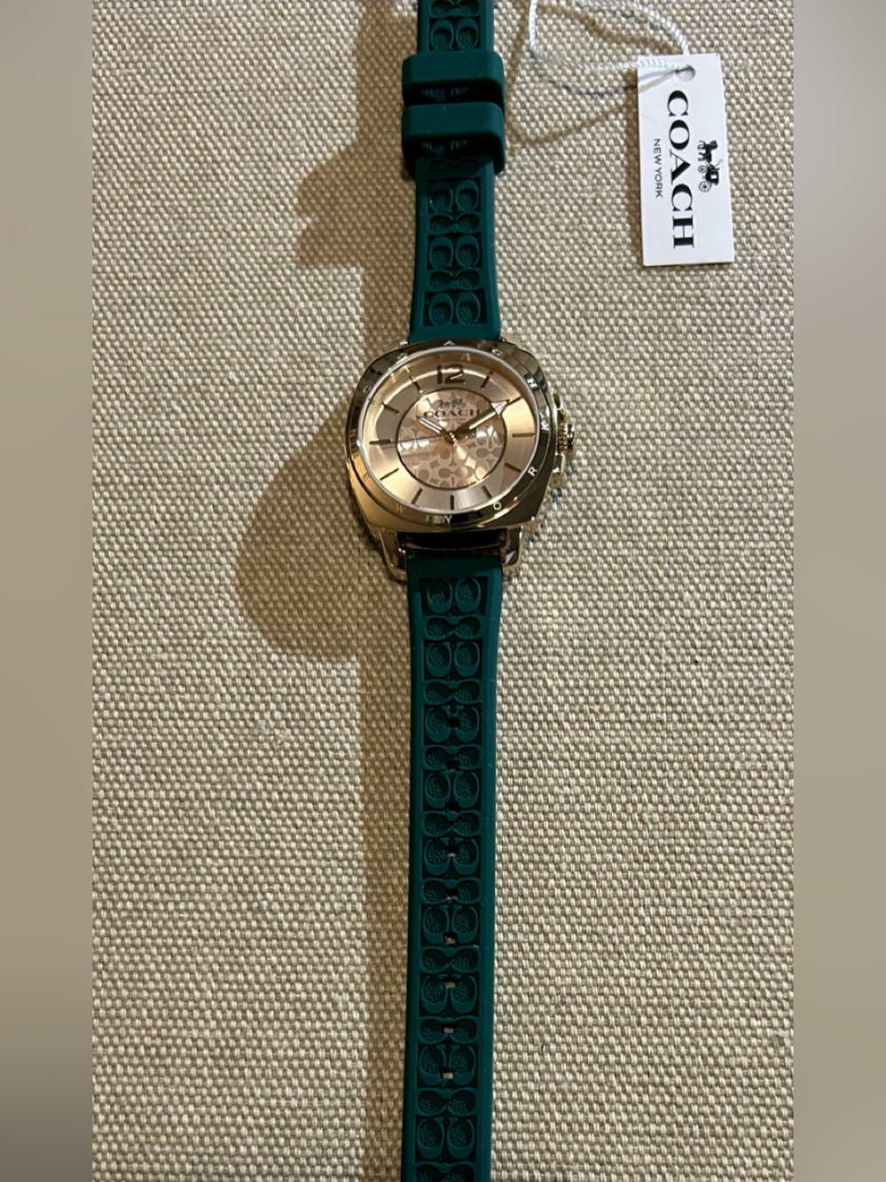 Coach Boyfriend Watch With 34mm Golden Face & Green Rubber Strap - Picture 4 of 12